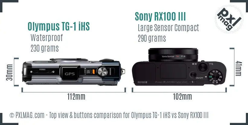 Olympus TG-1 iHS vs Sony RX100 III top view buttons comparison