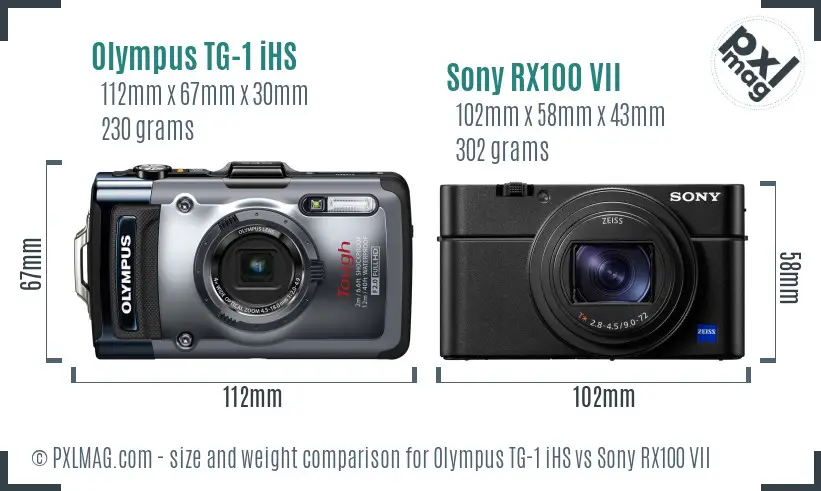Olympus TG-1 iHS vs Sony RX100 VII size comparison