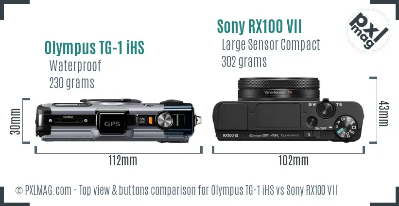 Olympus TG-1 iHS vs Sony RX100 VII top view buttons comparison