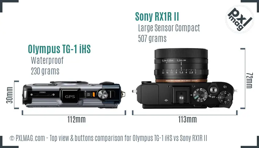 Olympus TG-1 iHS vs Sony RX1R II top view buttons comparison