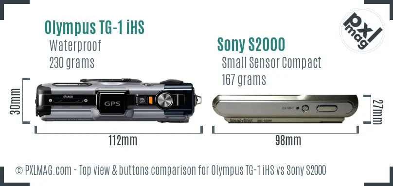 Olympus TG-1 iHS vs Sony S2000 top view buttons comparison