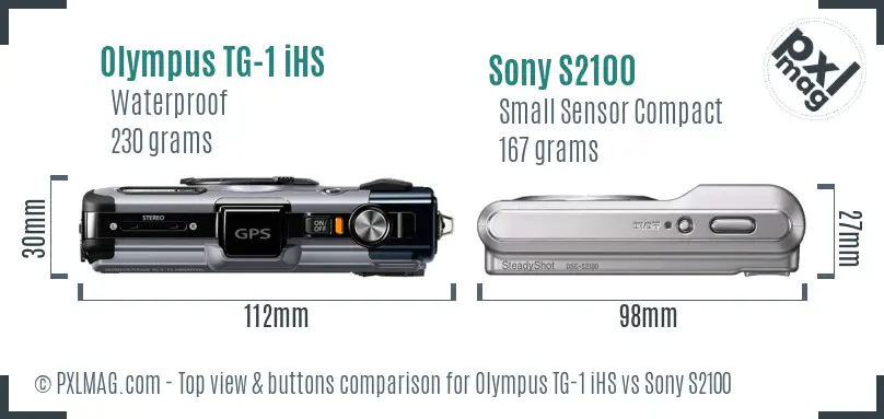Olympus TG-1 iHS vs Sony S2100 top view buttons comparison