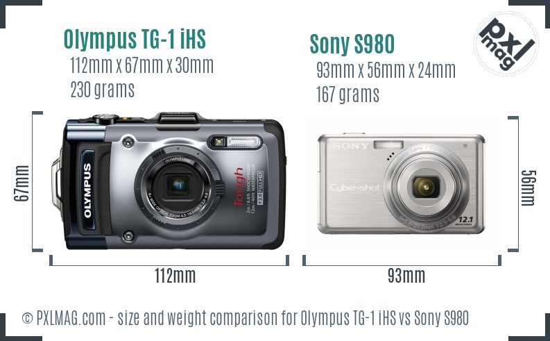 Olympus TG-1 iHS vs Sony S980 size comparison