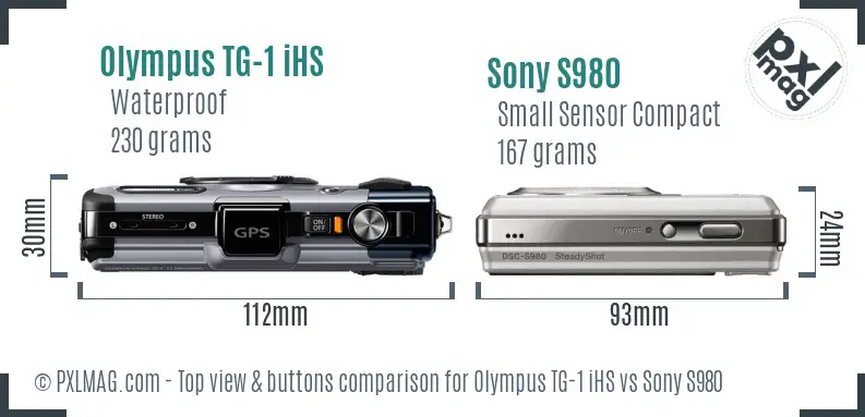 Olympus TG-1 iHS vs Sony S980 top view buttons comparison
