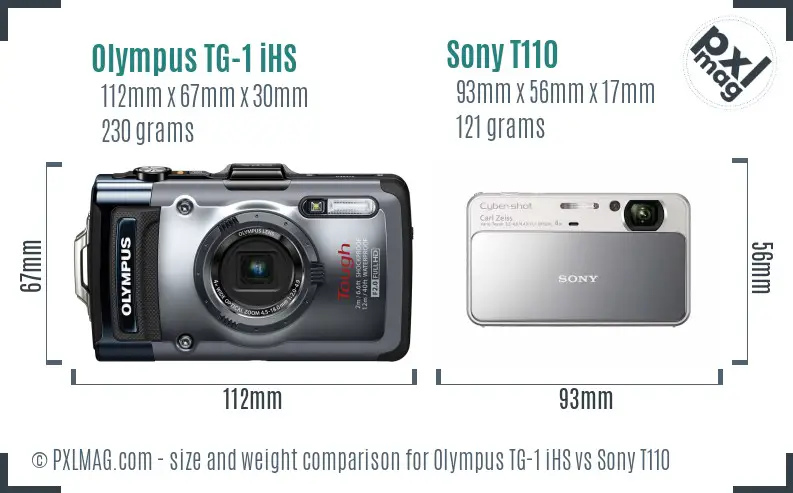 Olympus TG-1 iHS vs Sony T110 size comparison