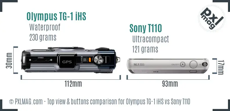 Olympus TG-1 iHS vs Sony T110 top view buttons comparison