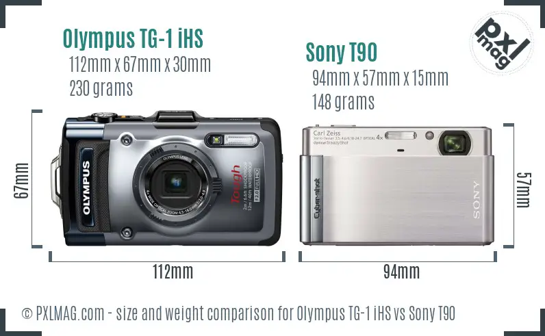 Olympus TG-1 iHS vs Sony T90 size comparison