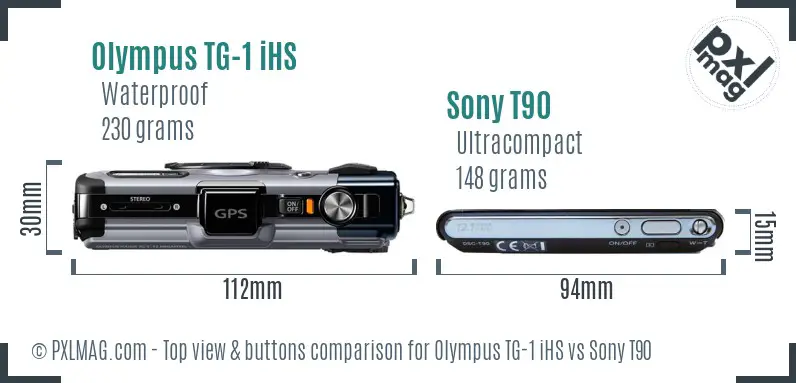 Olympus TG-1 iHS vs Sony T90 top view buttons comparison