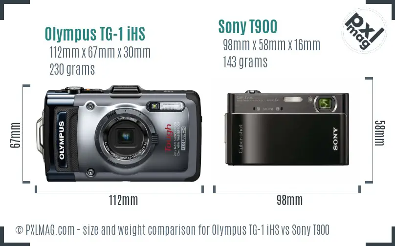 Olympus TG-1 iHS vs Sony T900 size comparison