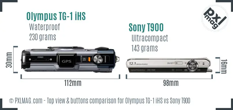 Olympus TG-1 iHS vs Sony T900 top view buttons comparison