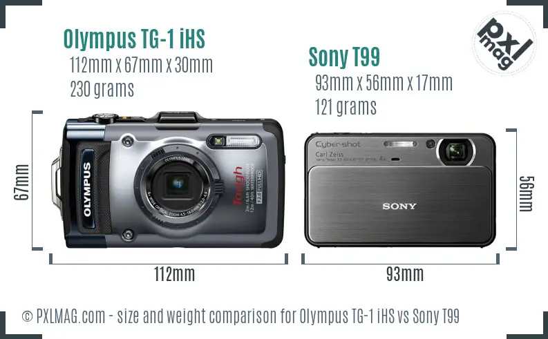 Olympus TG-1 iHS vs Sony T99 size comparison