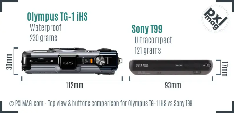 Olympus TG-1 iHS vs Sony T99 top view buttons comparison