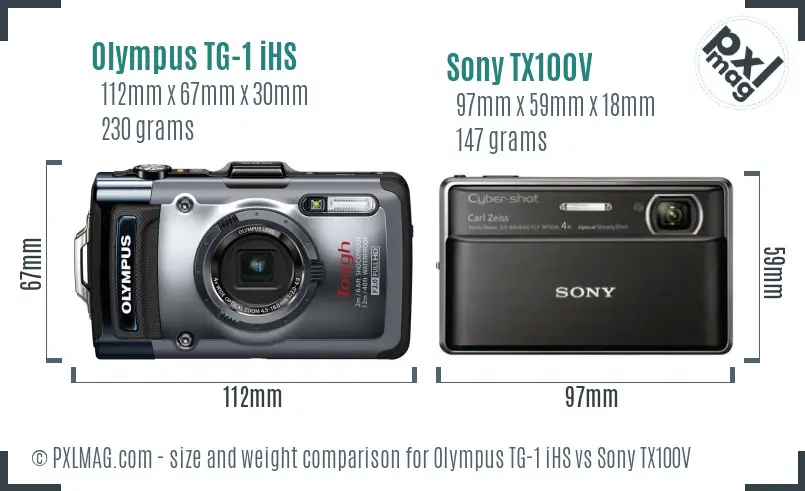 Olympus TG-1 iHS vs Sony TX100V size comparison