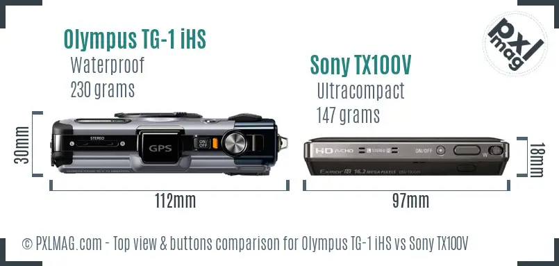 Olympus TG-1 iHS vs Sony TX100V top view buttons comparison