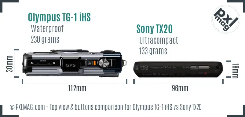Olympus TG-1 iHS vs Sony TX20 top view buttons comparison