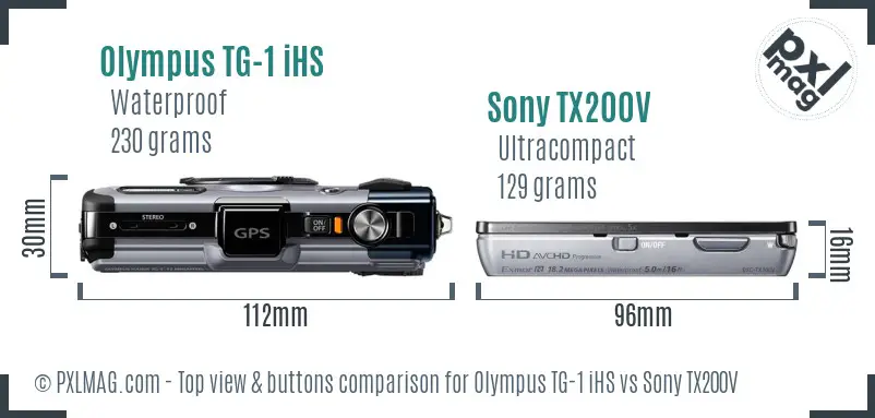 Olympus TG-1 iHS vs Sony TX200V top view buttons comparison