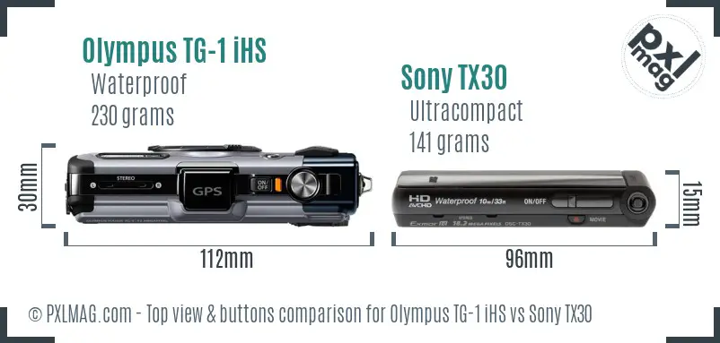 Olympus TG-1 iHS vs Sony TX30 top view buttons comparison