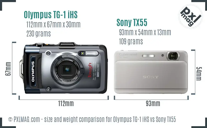 Olympus TG-1 iHS vs Sony TX55 size comparison