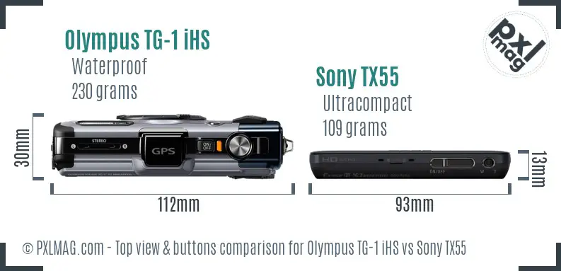 Olympus TG-1 iHS vs Sony TX55 top view buttons comparison