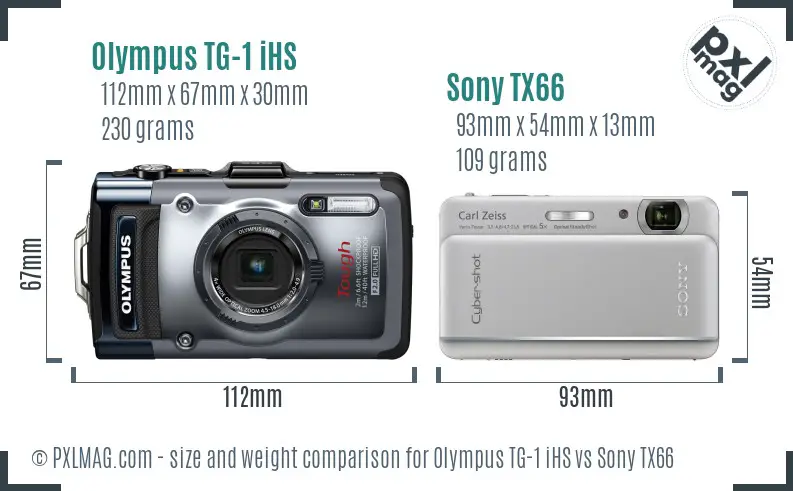Olympus TG-1 iHS vs Sony TX66 size comparison