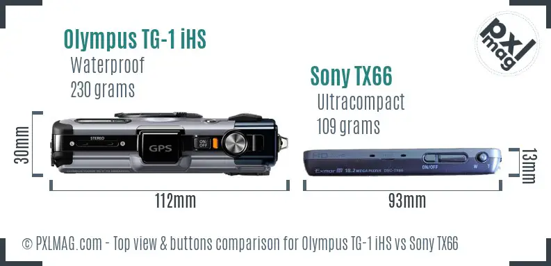 Olympus TG-1 iHS vs Sony TX66 top view buttons comparison