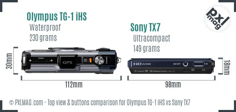 Olympus TG-1 iHS vs Sony TX7 top view buttons comparison