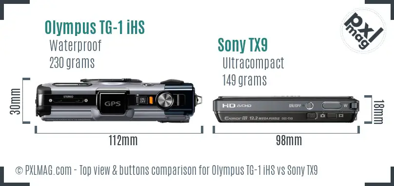Olympus TG-1 iHS vs Sony TX9 top view buttons comparison