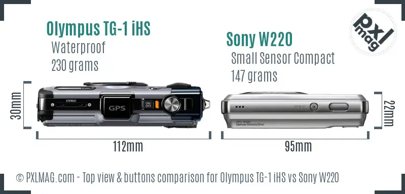 Olympus TG-1 iHS vs Sony W220 top view buttons comparison