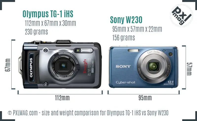 Olympus TG-1 iHS vs Sony W230 size comparison