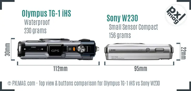 Olympus TG-1 iHS vs Sony W230 top view buttons comparison