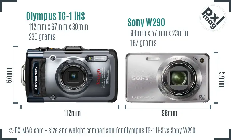 Olympus TG-1 iHS vs Sony W290 size comparison