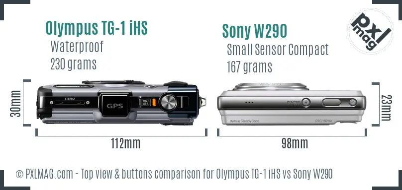 Olympus TG-1 iHS vs Sony W290 top view buttons comparison
