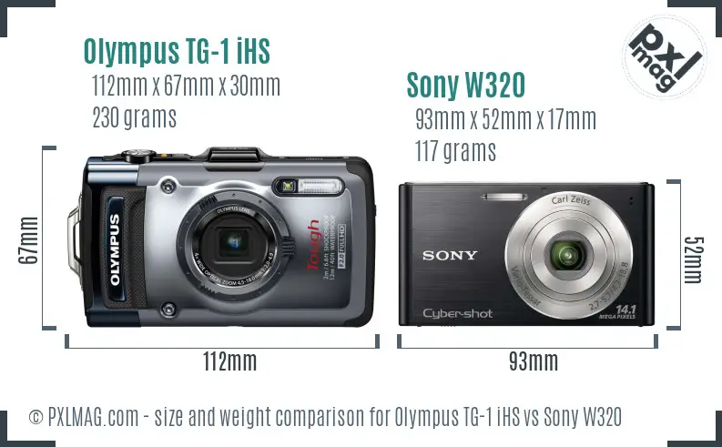 Olympus TG-1 iHS vs Sony W320 size comparison