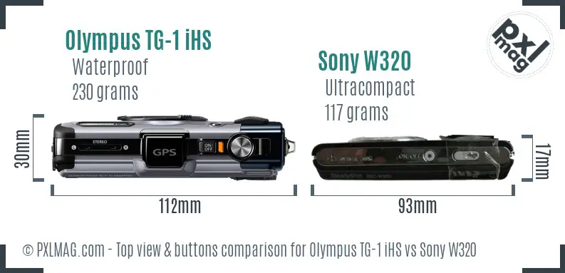 Olympus TG-1 iHS vs Sony W320 top view buttons comparison