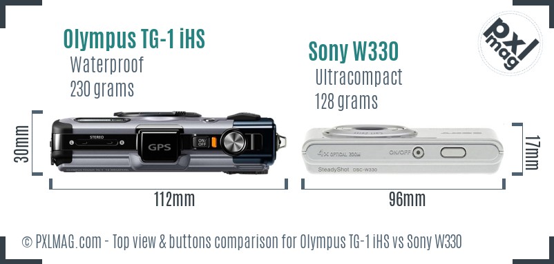 Olympus TG-1 iHS vs Sony W330 top view buttons comparison