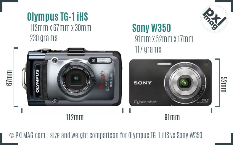 Olympus TG-1 iHS vs Sony W350 size comparison