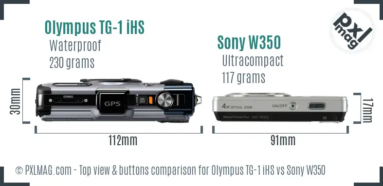 Olympus TG-1 iHS vs Sony W350 top view buttons comparison