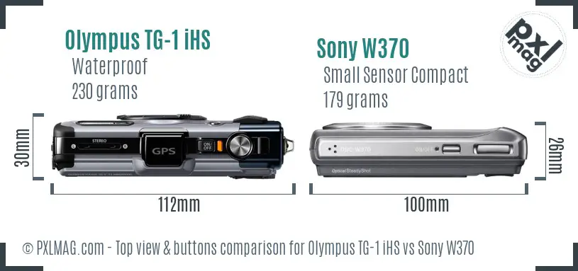 Olympus TG-1 iHS vs Sony W370 top view buttons comparison