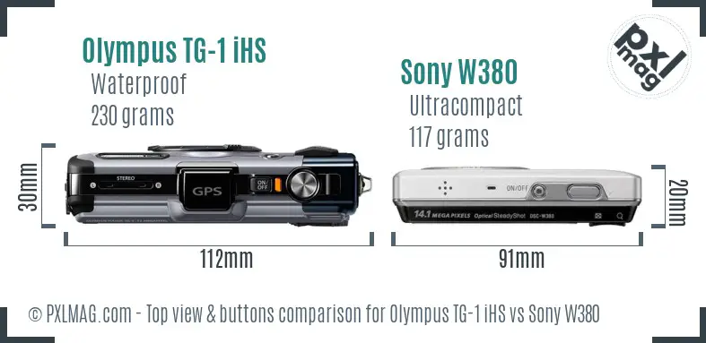 Olympus TG-1 iHS vs Sony W380 top view buttons comparison