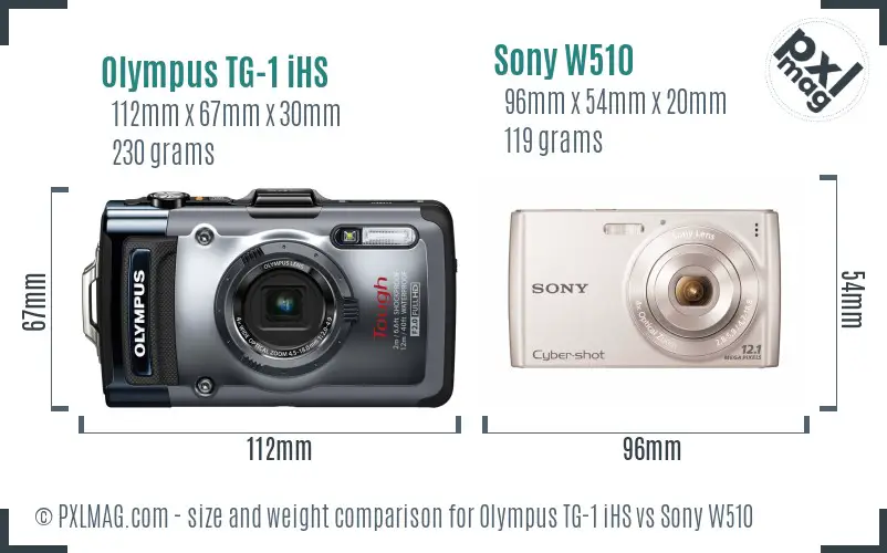 Olympus TG-1 iHS vs Sony W510 size comparison