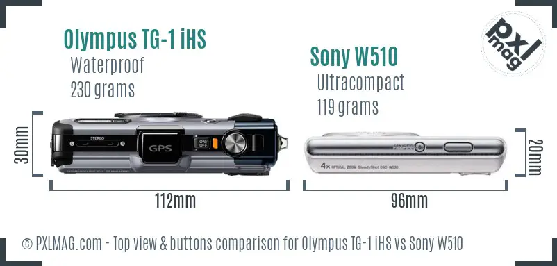 Olympus TG-1 iHS vs Sony W510 top view buttons comparison