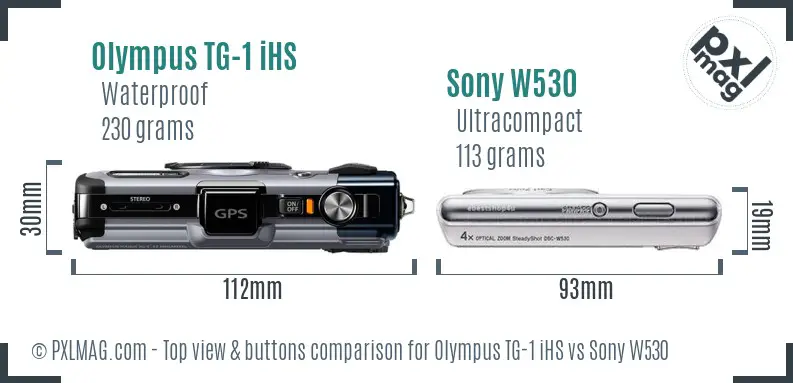 Olympus TG-1 iHS vs Sony W530 top view buttons comparison