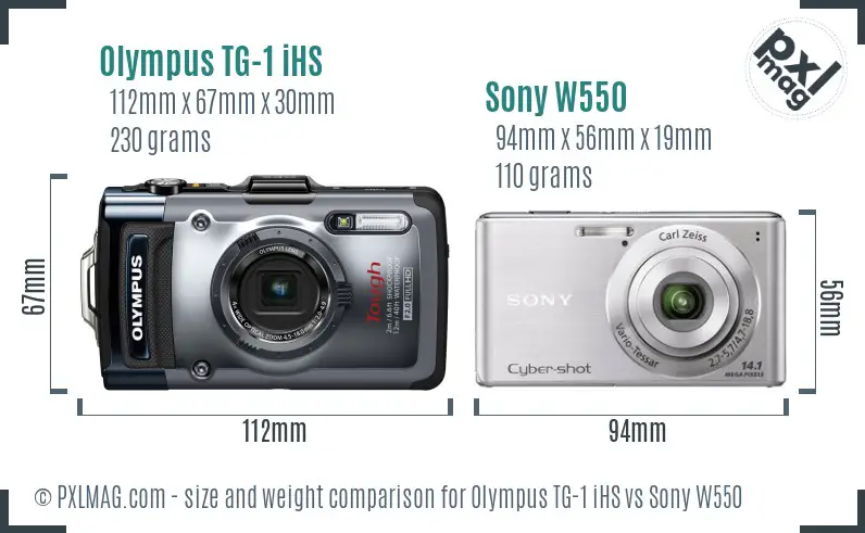 Olympus TG-1 iHS vs Sony W550 size comparison