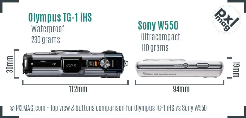 Olympus TG-1 iHS vs Sony W550 top view buttons comparison
