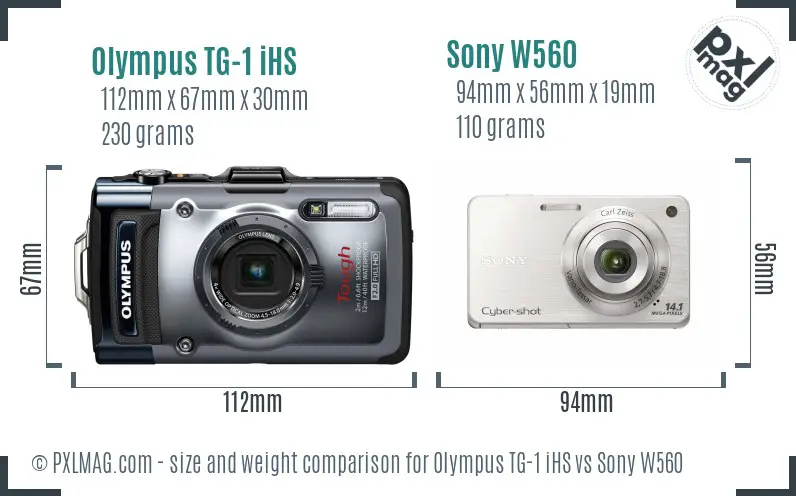 Olympus TG-1 iHS vs Sony W560 size comparison