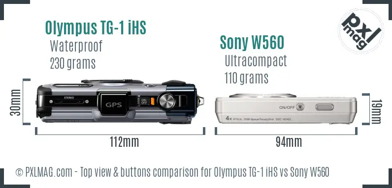 Olympus TG-1 iHS vs Sony W560 top view buttons comparison