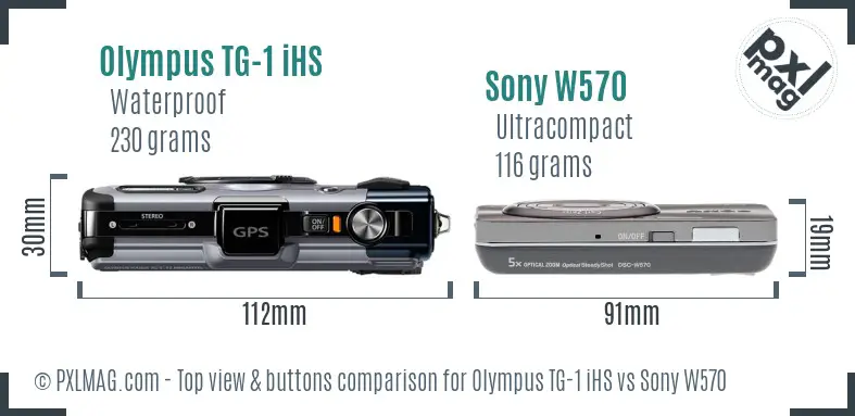 Olympus TG-1 iHS vs Sony W570 top view buttons comparison