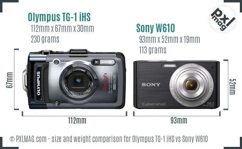 Olympus TG-1 iHS vs Sony W610 size comparison