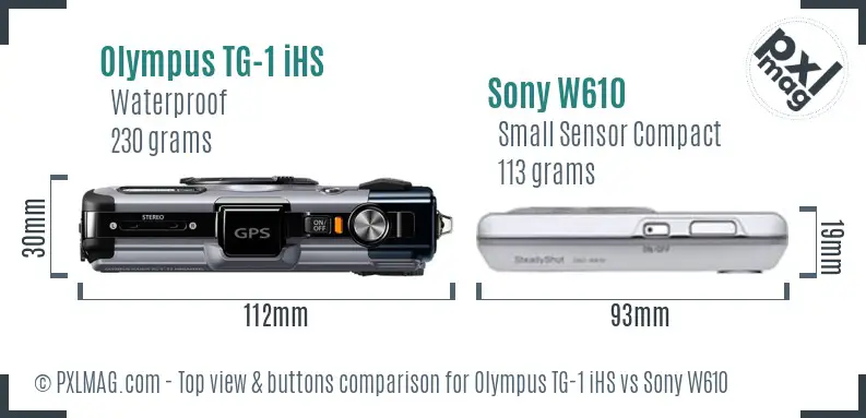 Olympus TG-1 iHS vs Sony W610 top view buttons comparison