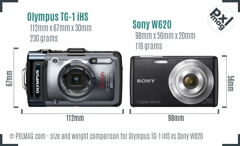Olympus TG-1 iHS vs Sony W620 size comparison